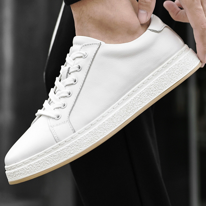 Men's White Casual Shoes Low-top Flat Leather shoes